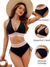 Novashape |High Waisted Tummy Control Color Block Bikini Sets