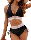 Novashape |High Waisted Tummy Control Color Block Bikini Sets