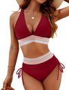 Novashape |High Waisted Tummy Control Color Block Bikini Sets